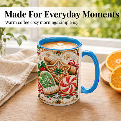 #pl[15oz|Blue] Christmas Cookie Coffee Mug, Gingerbread Treat Mug, Ceramic Cup