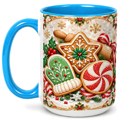 #pl[15oz|Blue] Christmas Cookie Coffee Mug, Gingerbread Treat Mug, Ceramic Cup