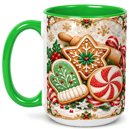 #pl[15oz|Green] Christmas Cookie Coffee Mug, Gingerbread Treat Mug, Ceramic Cup