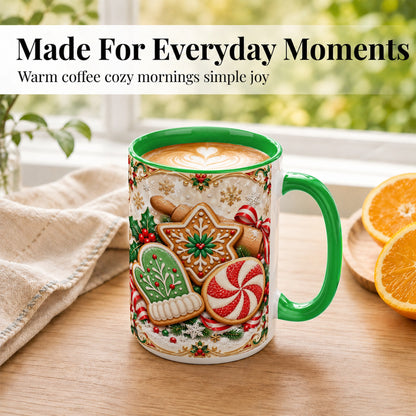 #pl[15oz|Green] Christmas Cookie Coffee Mug, Gingerbread Treat Mug, Ceramic Cup