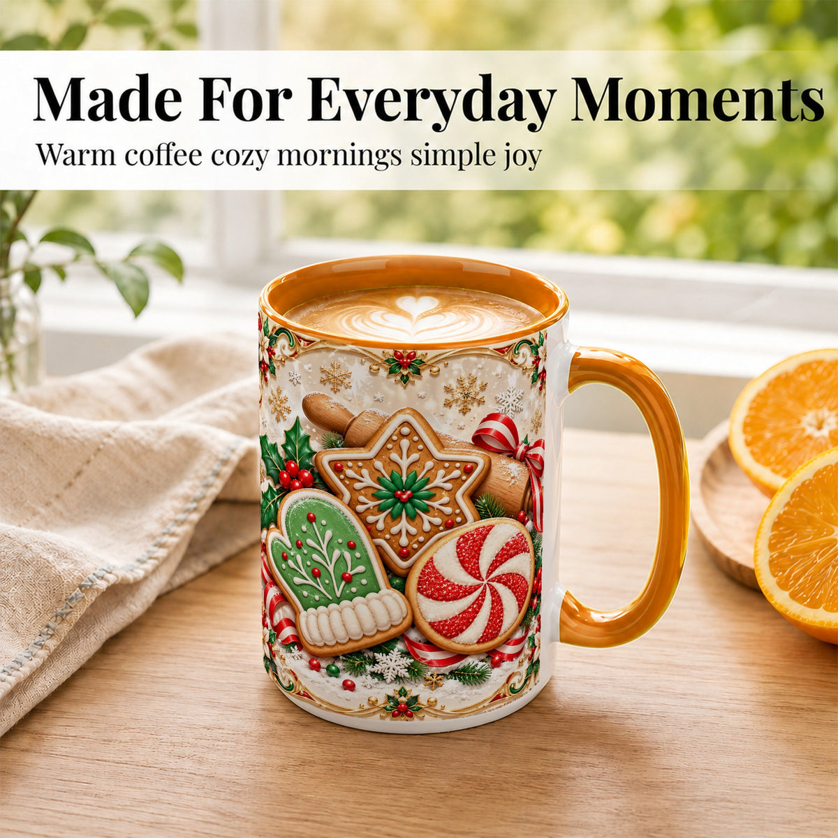 #pl[15oz|Orange] Christmas Cookie Coffee Mug, Gingerbread Treat Mug, Ceramic Cup