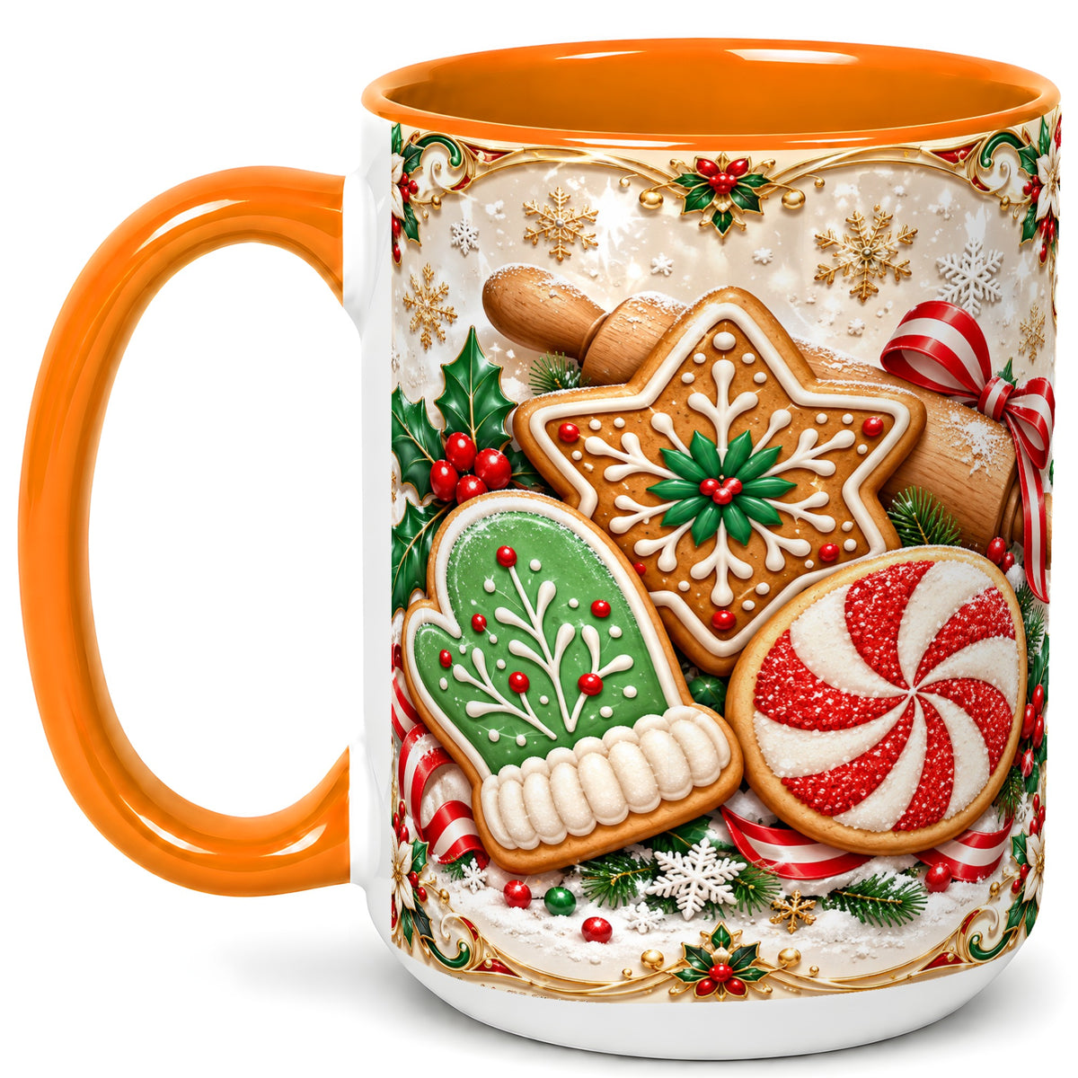 #pl[15oz|Orange] Christmas Cookie Coffee Mug, Gingerbread Treat Mug, Ceramic Cup