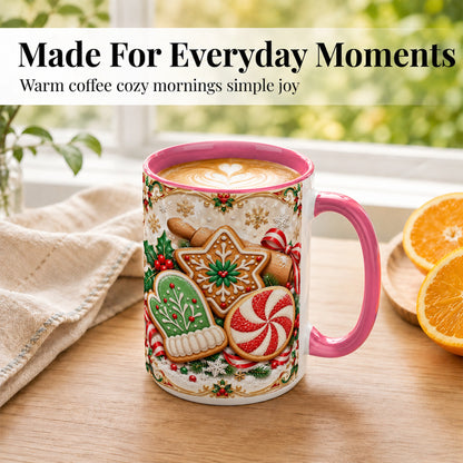 #pl[15oz|Pink] Christmas Cookie Coffee Mug, Gingerbread Treat Mug, Ceramic Cup