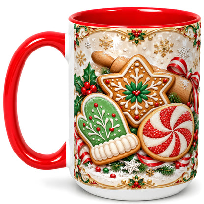 #pl[15oz|Red] Christmas Cookie Coffee Mug, Gingerbread Treat Mug, Ceramic Cup