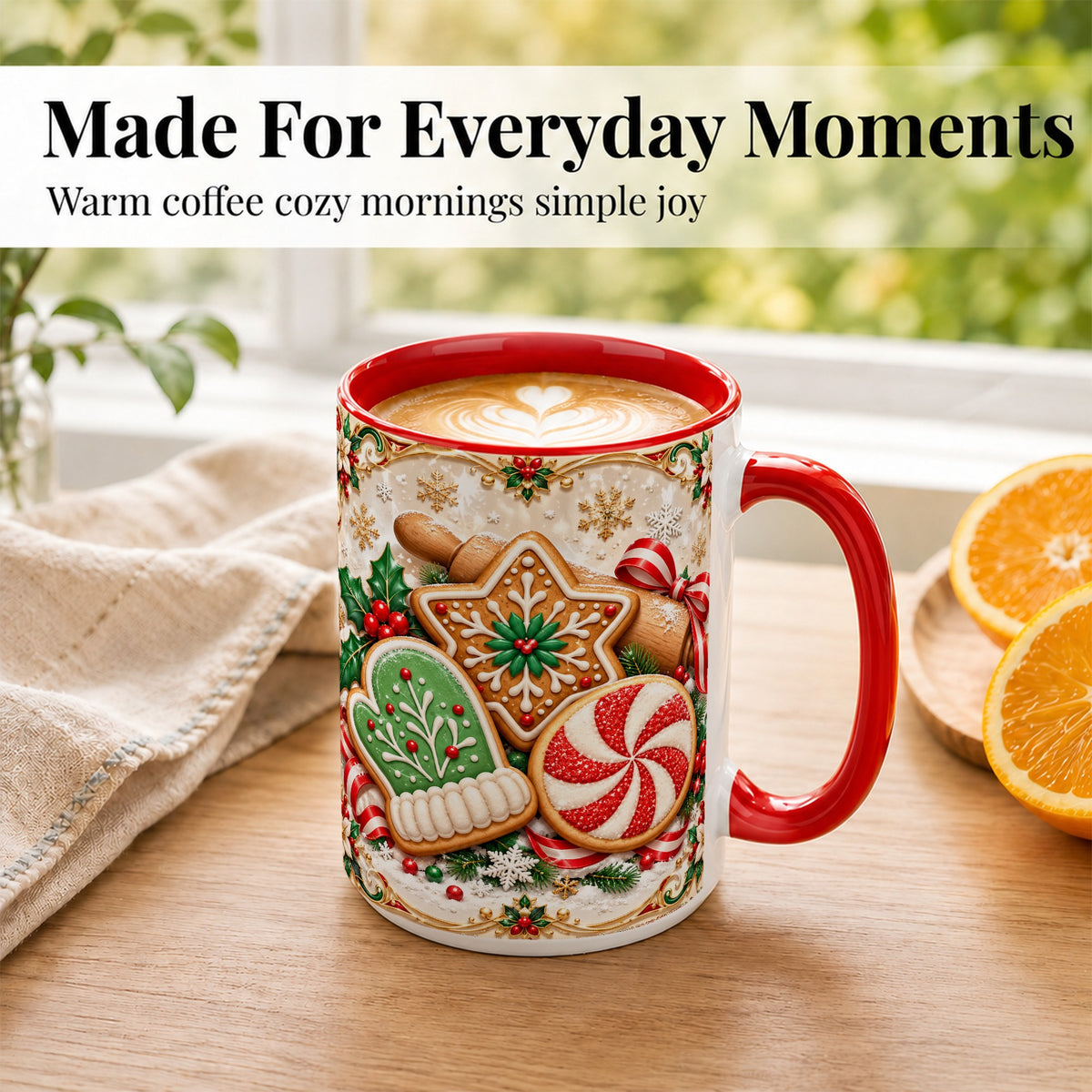#pl[15oz|Red] Christmas Cookie Coffee Mug, Gingerbread Treat Mug, Ceramic Cup