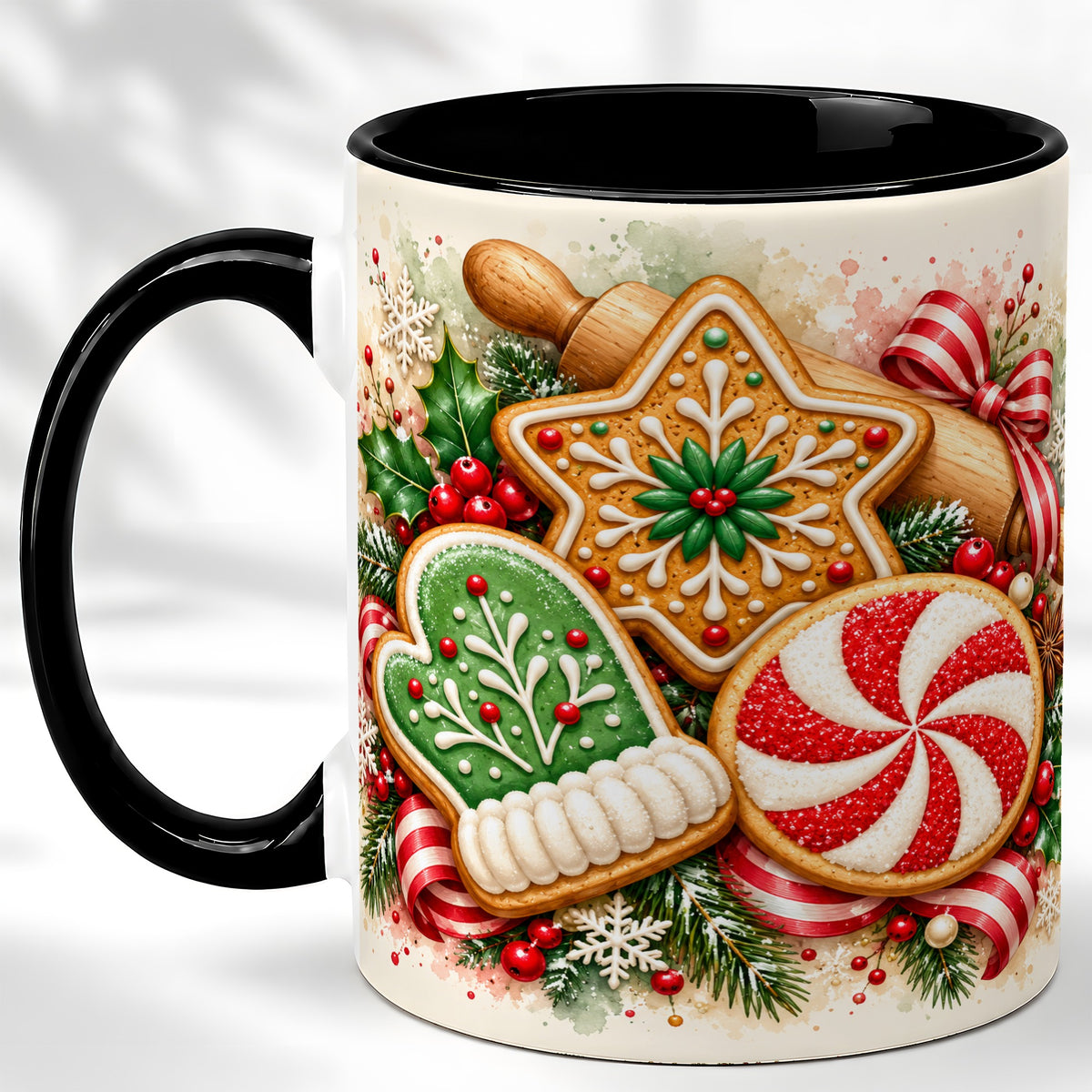 #pl[11oz|Black] Christmas Cookie Coffee Mug, Gingerbread Mug, Ceramic Cup