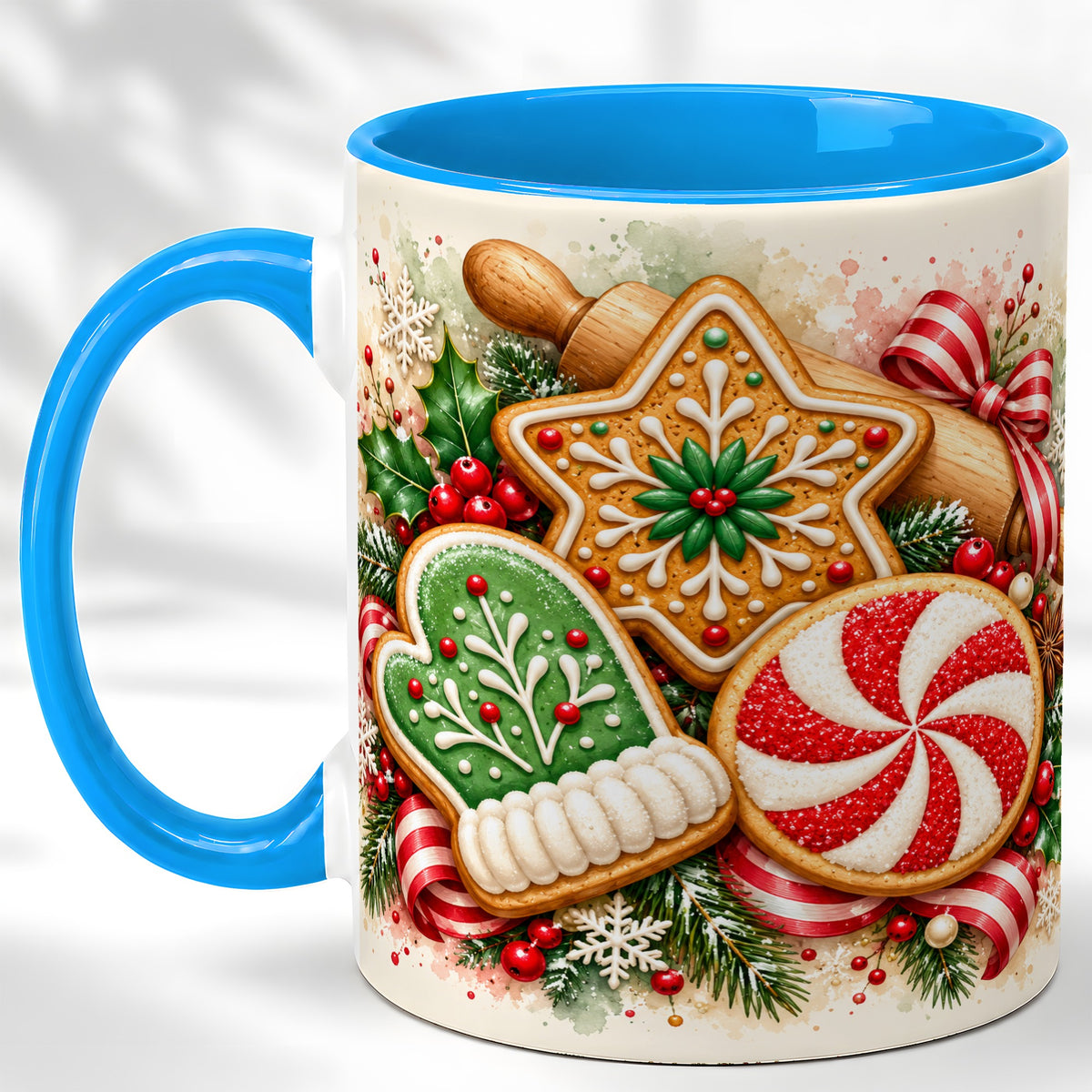 #pl[11oz|Blue] Christmas Cookie Coffee Mug, Gingerbread Mug, Ceramic Cup