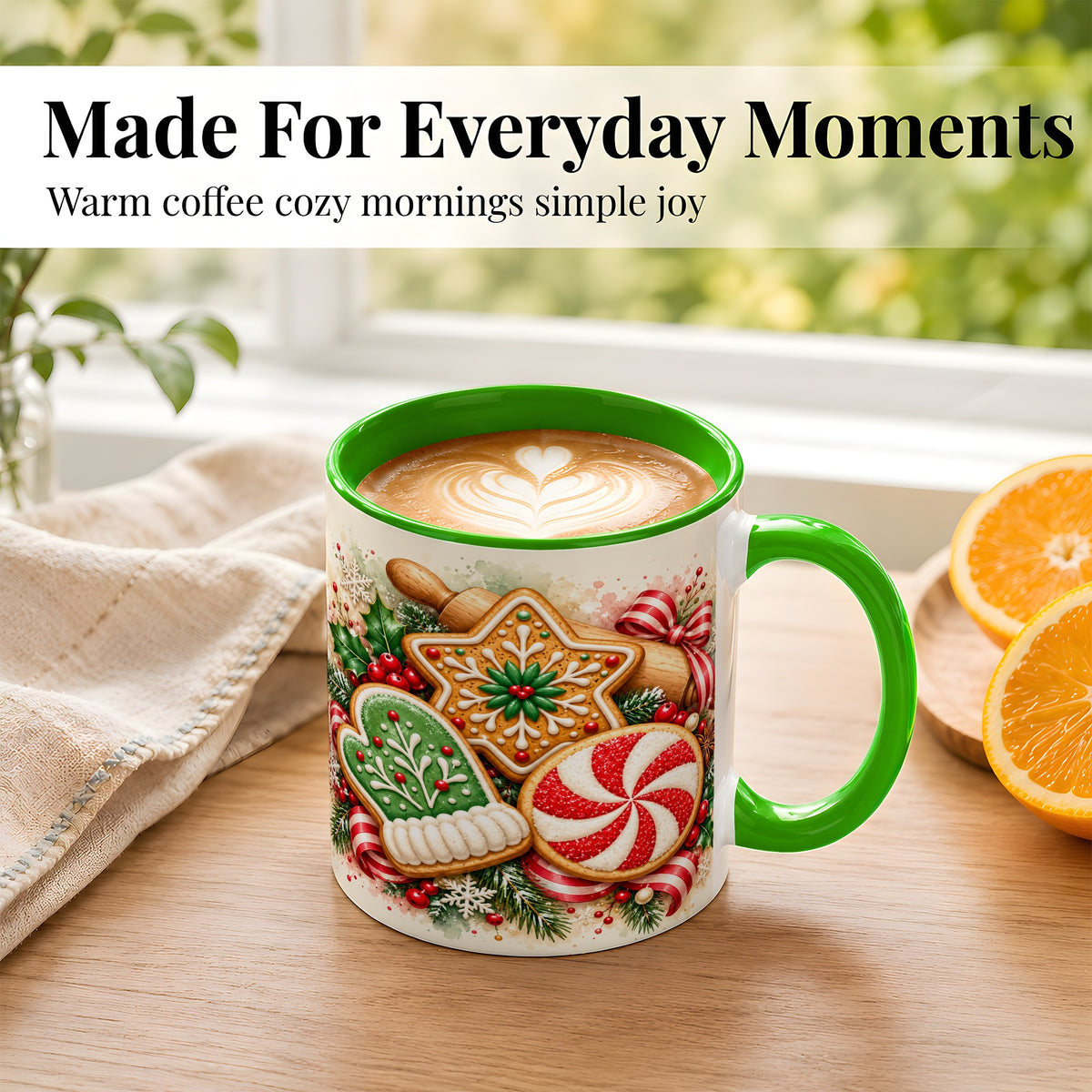 #pl[11oz|Green] Christmas Cookie Coffee Mug, Gingerbread Mug, Ceramic Cup