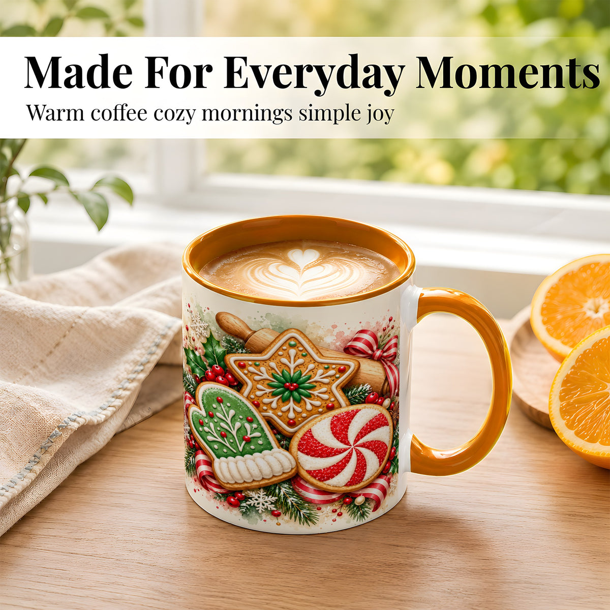 #pl[11oz|Orange] Christmas Cookie Coffee Mug, Gingerbread Mug, Ceramic Cup