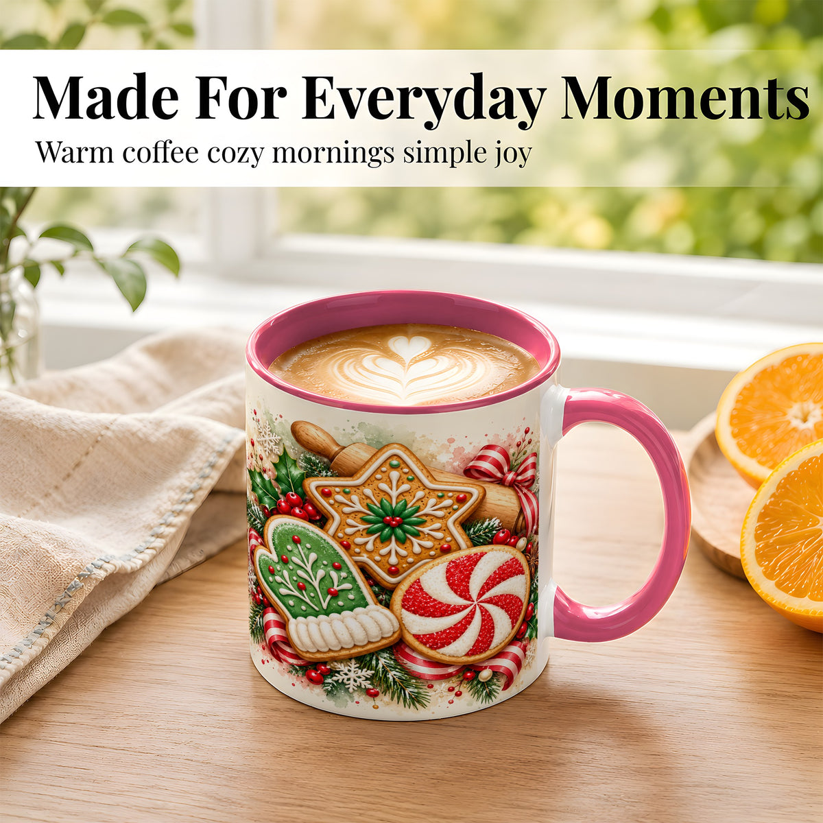 #pl[11oz|Pink] Christmas Cookie Coffee Mug, Gingerbread Mug, Ceramic Cup