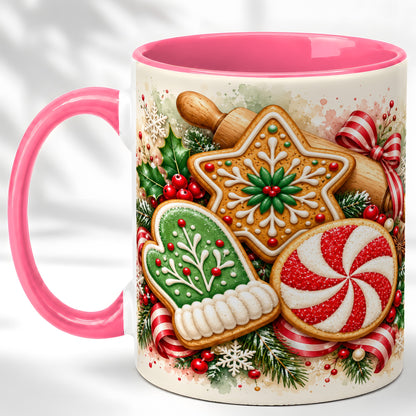 #pl[11oz|Pink] Christmas Cookie Coffee Mug, Gingerbread Mug, Ceramic Cup