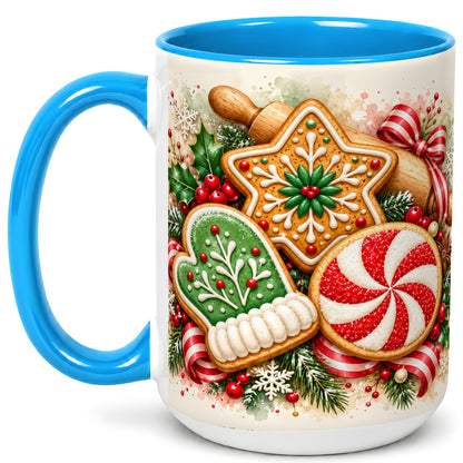 #pl[15oz|Blue] Christmas Cookie Coffee Mug, Gingerbread Mug, Ceramic Cup