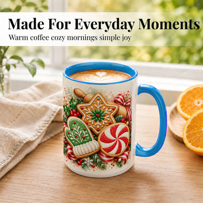 #pl[15oz|Blue] Christmas Cookie Coffee Mug, Gingerbread Mug, Ceramic Cup