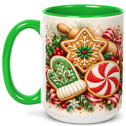 #pl[15oz|Green] Christmas Cookie Coffee Mug, Gingerbread Mug, Ceramic Cup
