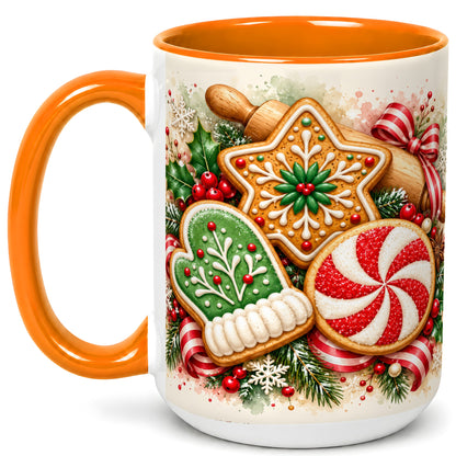 #pl[15oz|Orange] Christmas Cookie Coffee Mug, Gingerbread Mug, Ceramic Cup