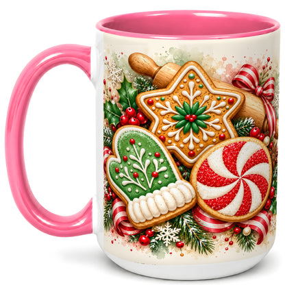 #pl[15oz|Pink] Christmas Cookie Coffee Mug, Gingerbread Mug, Ceramic Cup