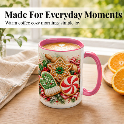 #pl[15oz|Pink] Christmas Cookie Coffee Mug, Gingerbread Mug, Ceramic Cup