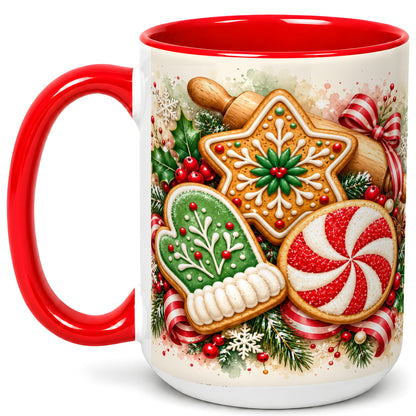 #pl[15oz|Red] Christmas Cookie Coffee Mug, Gingerbread Mug, Ceramic Cup