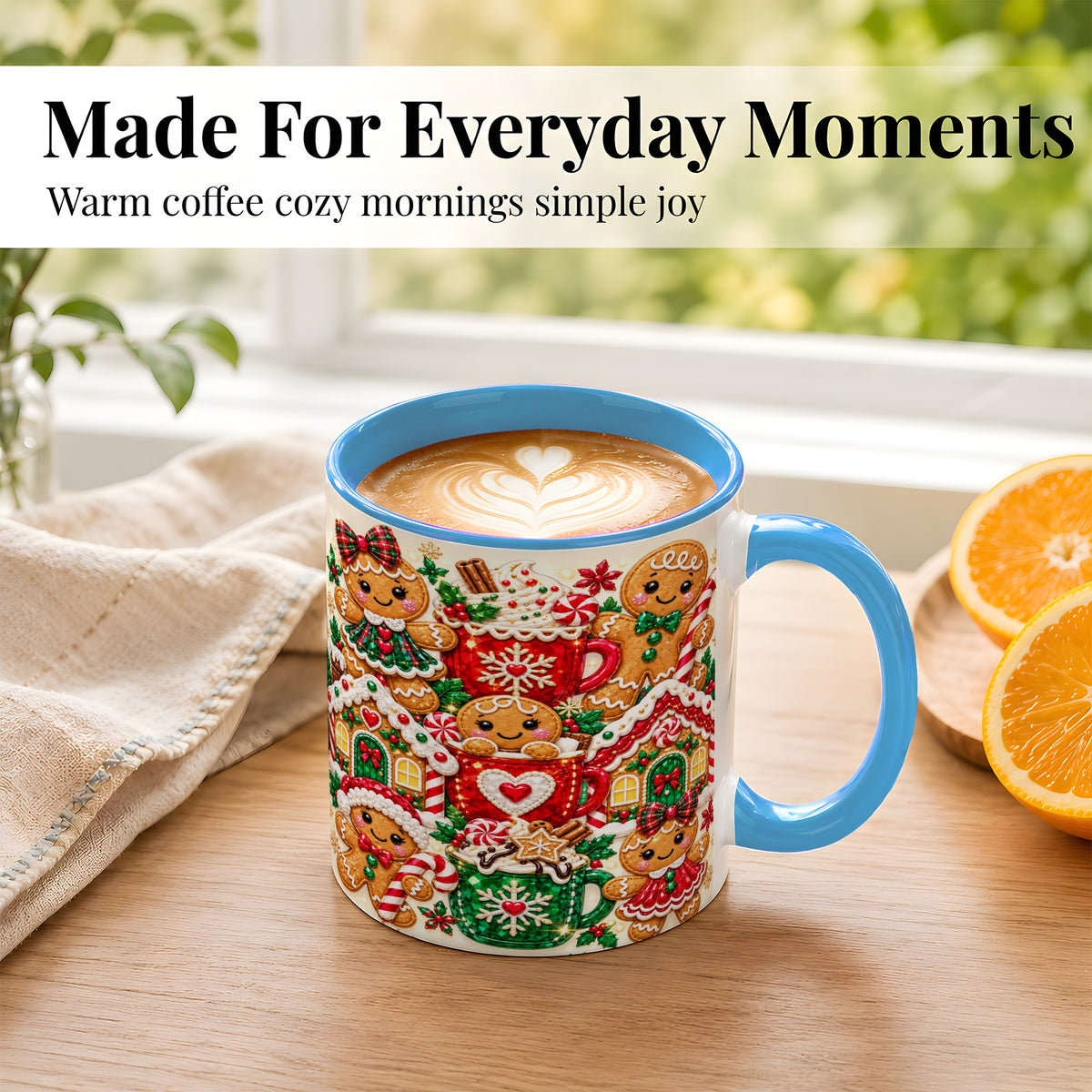 #pl[11oz|Blue] Gingerbread Christmas Coffee Mug, Holiday Mug, Ceramic Cup