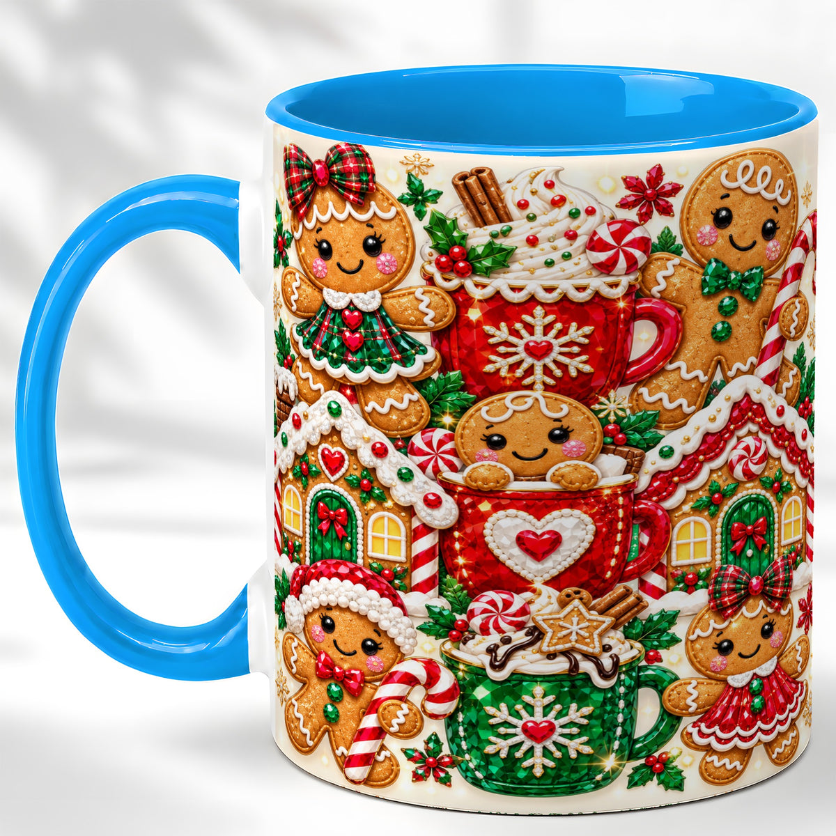 #pl[11oz|Blue] Gingerbread Christmas Coffee Mug, Holiday Mug, Ceramic Cup