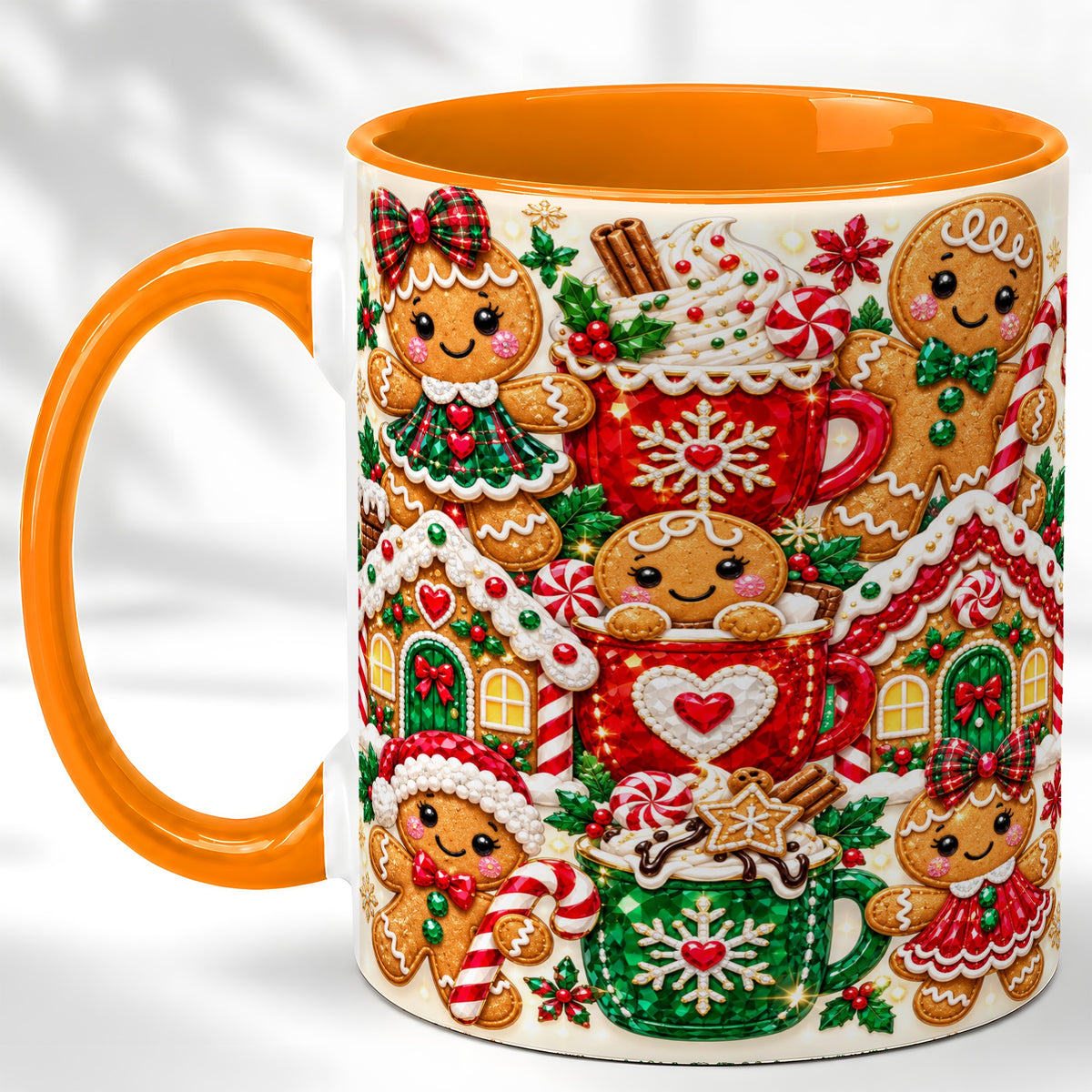 #pl[11oz|Orange] Gingerbread Christmas Coffee Mug, Holiday Mug, Ceramic Cup
