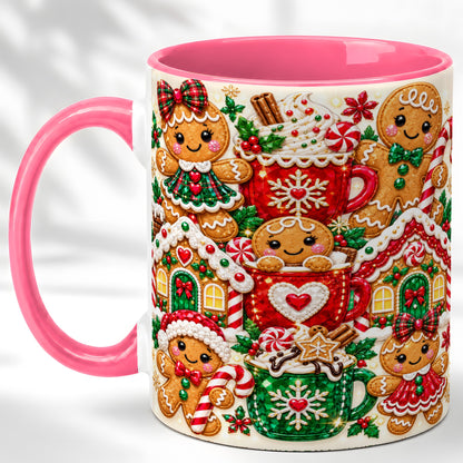 #pl[11oz|Pink] Gingerbread Christmas Coffee Mug, Holiday Mug, Ceramic Cup