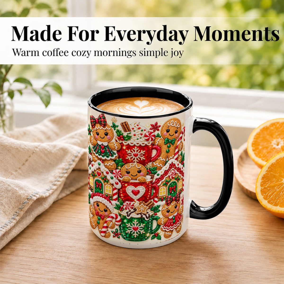 #pl[15oz|Black] Gingerbread Christmas Coffee Mug, Holiday Mug, Ceramic Cup
