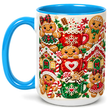 #pl[15oz|Blue] Gingerbread Christmas Coffee Mug, Holiday Mug, Ceramic Cup