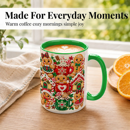 #pl[15oz|Green] Gingerbread Christmas Coffee Mug, Holiday Mug, Ceramic Cup