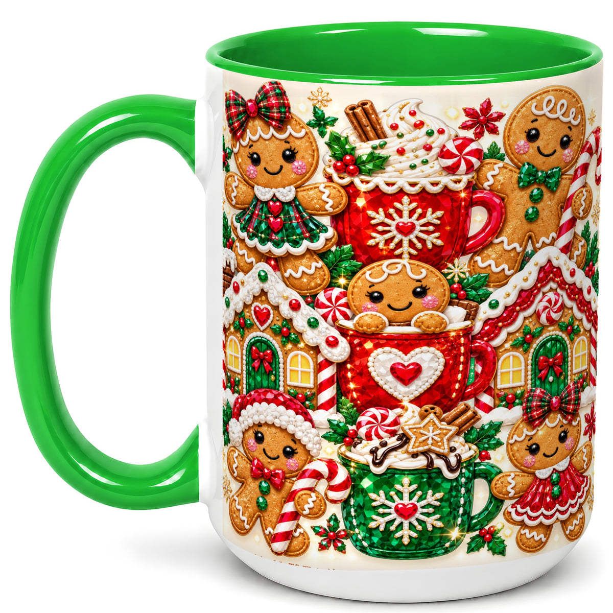 #pl[15oz|Green] Gingerbread Christmas Coffee Mug, Holiday Mug, Ceramic Cup