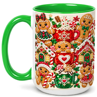 #pl[15oz|Green] Gingerbread Christmas Coffee Mug, Holiday Mug, Ceramic Cup