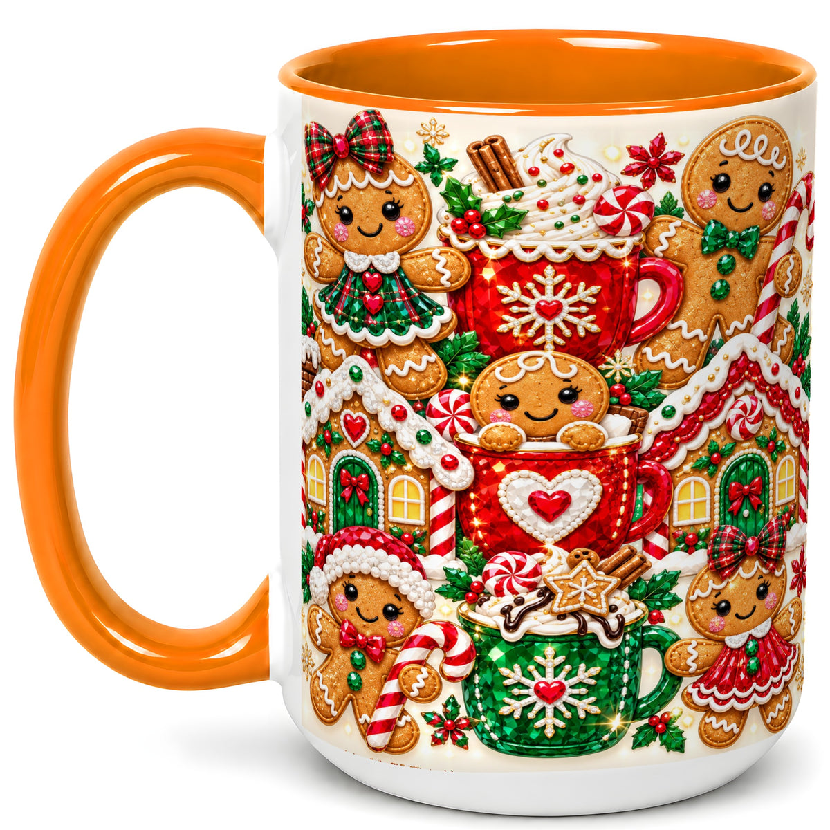 #pl[15oz|Orange] Gingerbread Christmas Coffee Mug, Holiday Mug, Ceramic Cup
