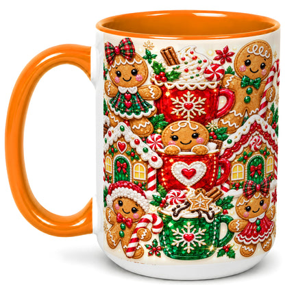 #pl[15oz|Orange] Gingerbread Christmas Coffee Mug, Holiday Mug, Ceramic Cup