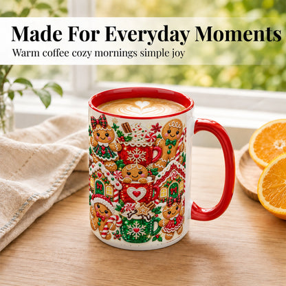 #pl[15oz|Red] Gingerbread Christmas Coffee Mug, Holiday Mug, Ceramic Cup