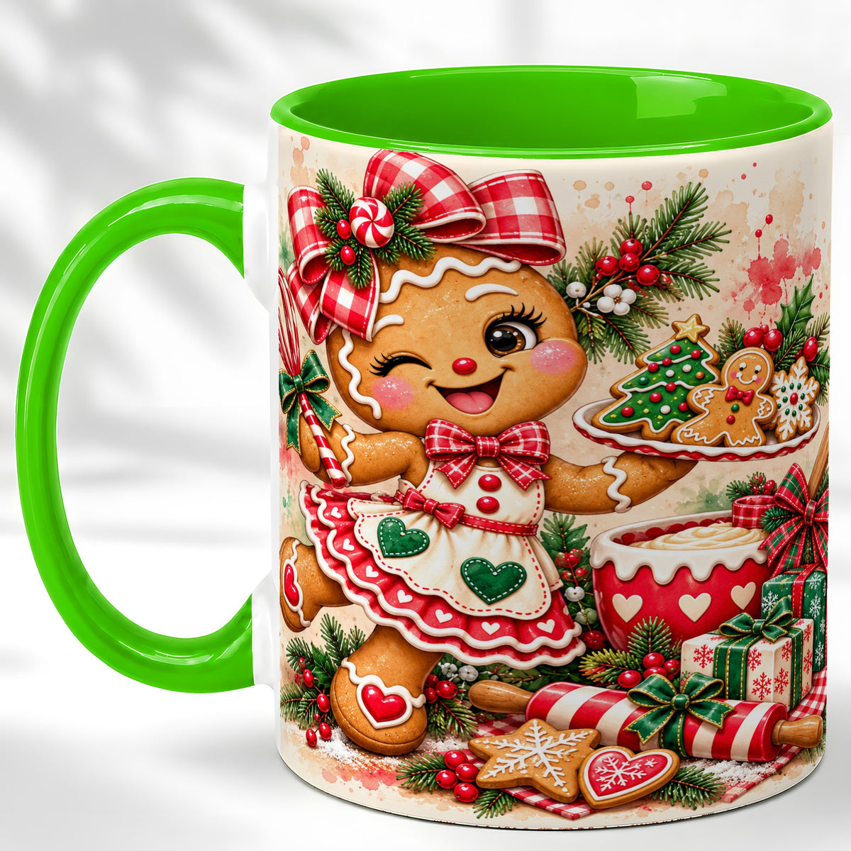 #pl[11oz|Green] Gingerbread Baker Coffee Mug, Christmas Mug, Ceramic Cup