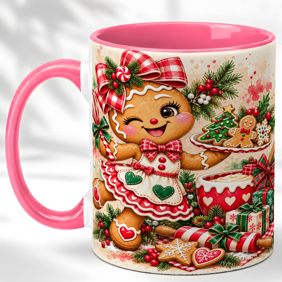 #pl[11oz|Pink] Gingerbread Baker Coffee Mug, Christmas Mug, Ceramic Cup