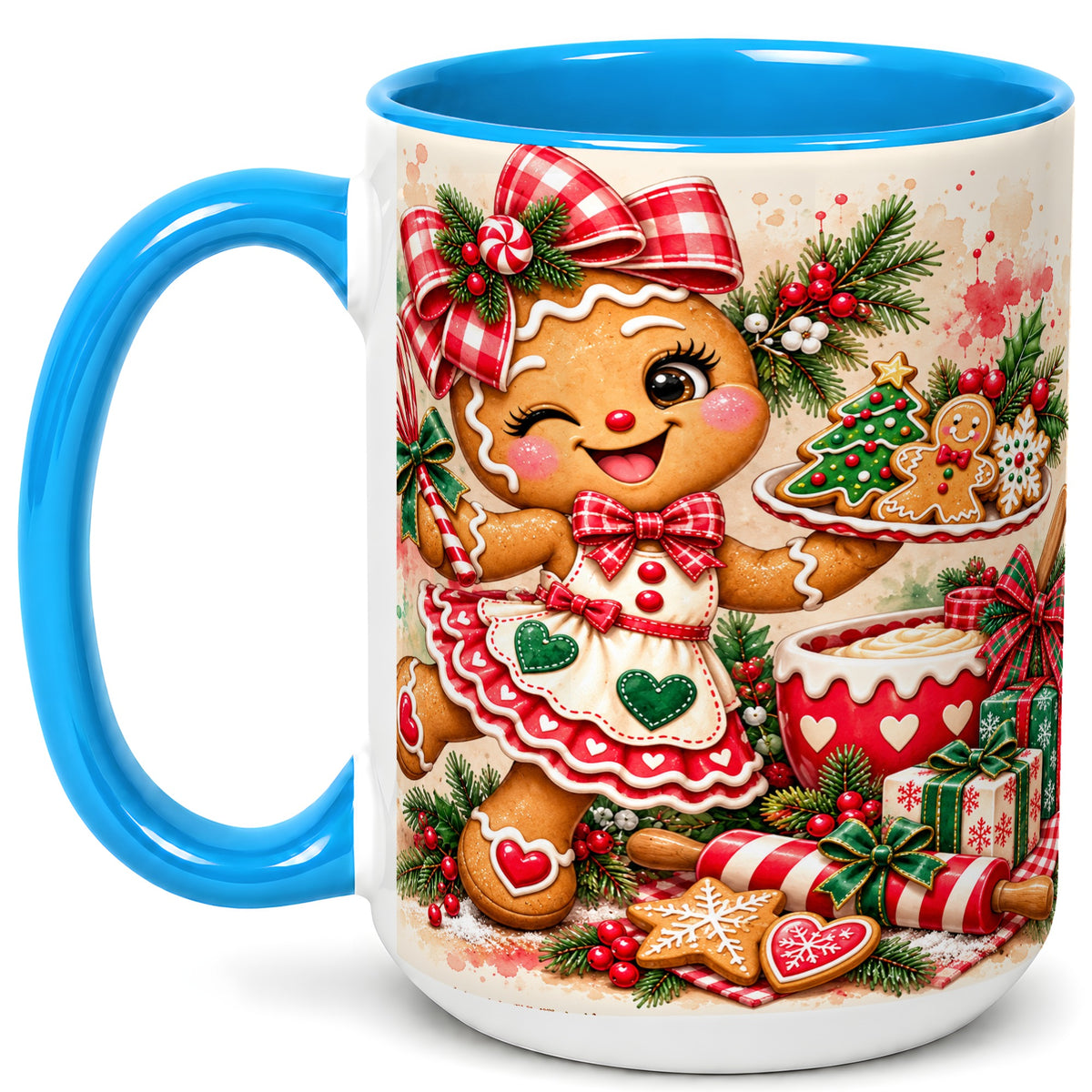 #pl[15oz|Blue] Gingerbread Baker Coffee Mug, Christmas Mug, Ceramic Cup