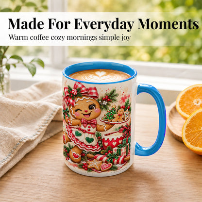 #pl[15oz|Blue] Gingerbread Baker Coffee Mug, Christmas Mug, Ceramic Cup