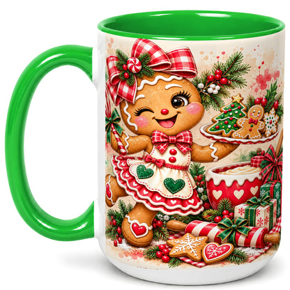 #pl[15oz|Green] Gingerbread Baker Coffee Mug, Christmas Mug, Ceramic Cup