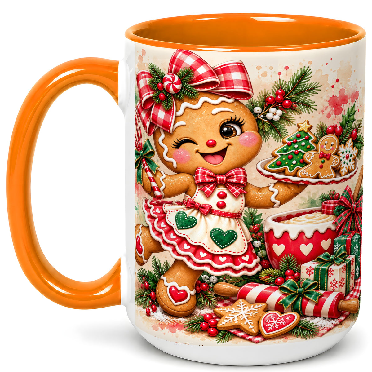 #pl[15oz|Orange] Gingerbread Baker Coffee Mug, Christmas Mug, Ceramic Cup
