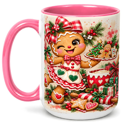 #pl[15oz|Pink] Gingerbread Baker Coffee Mug, Christmas Mug, Ceramic Cup