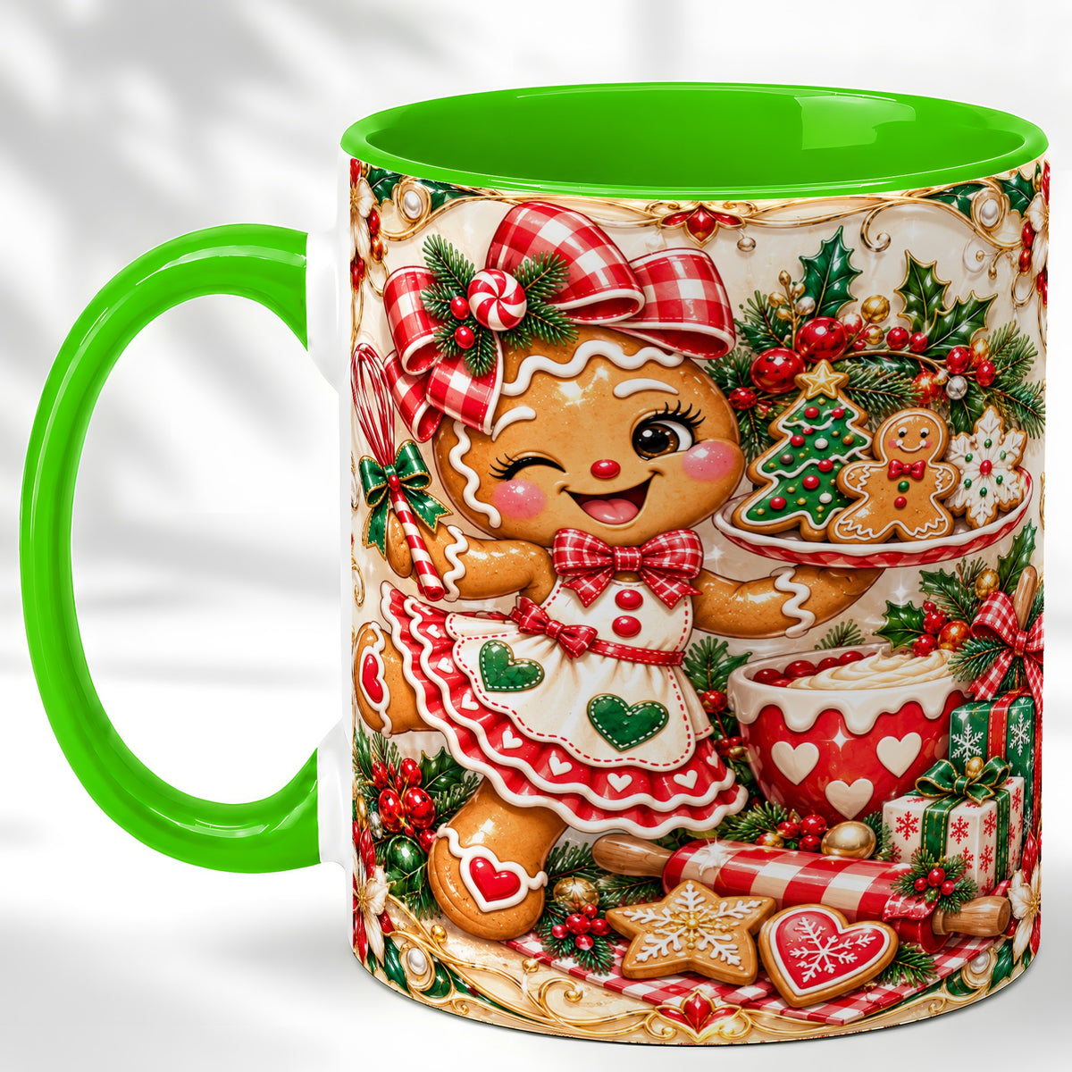 #pl[11oz|Green] Gingerbread Baker Coffee Mug, Holiday Mug, Ceramic Cup