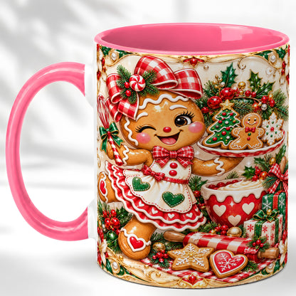 #pl[11oz|Pink] Gingerbread Baker Coffee Mug, Holiday Mug, Ceramic Cup