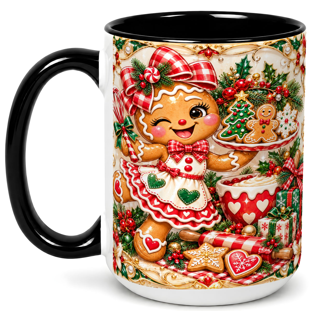 #pl[15oz|Black] Gingerbread Baker Coffee Mug, Holiday Mug, Ceramic Cup