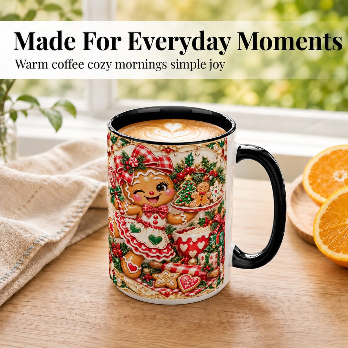 #pl[15oz|Black] Gingerbread Baker Coffee Mug, Holiday Mug, Ceramic Cup