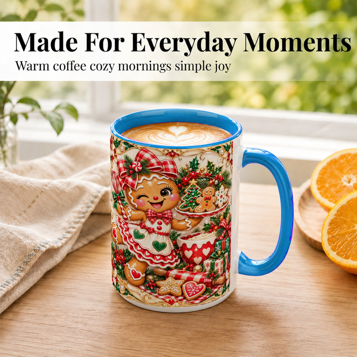 #pl[15oz|Blue] Gingerbread Baker Coffee Mug, Holiday Mug, Ceramic Cup