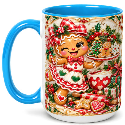 #pl[15oz|Blue] Gingerbread Baker Coffee Mug, Holiday Mug, Ceramic Cup