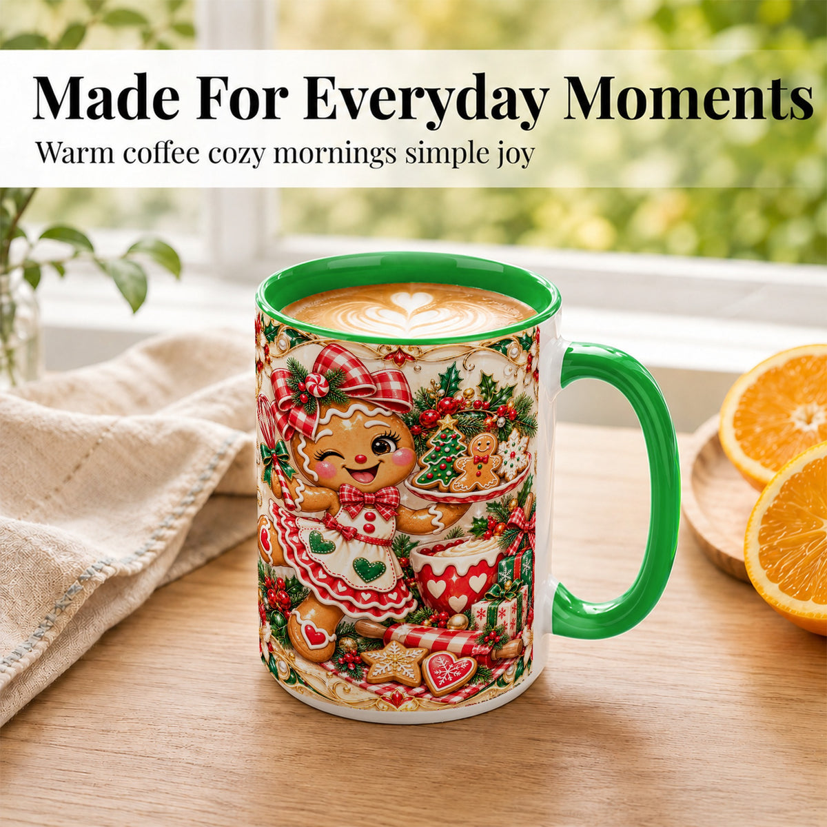 #pl[15oz|Green] Gingerbread Baker Coffee Mug, Holiday Mug, Ceramic Cup
