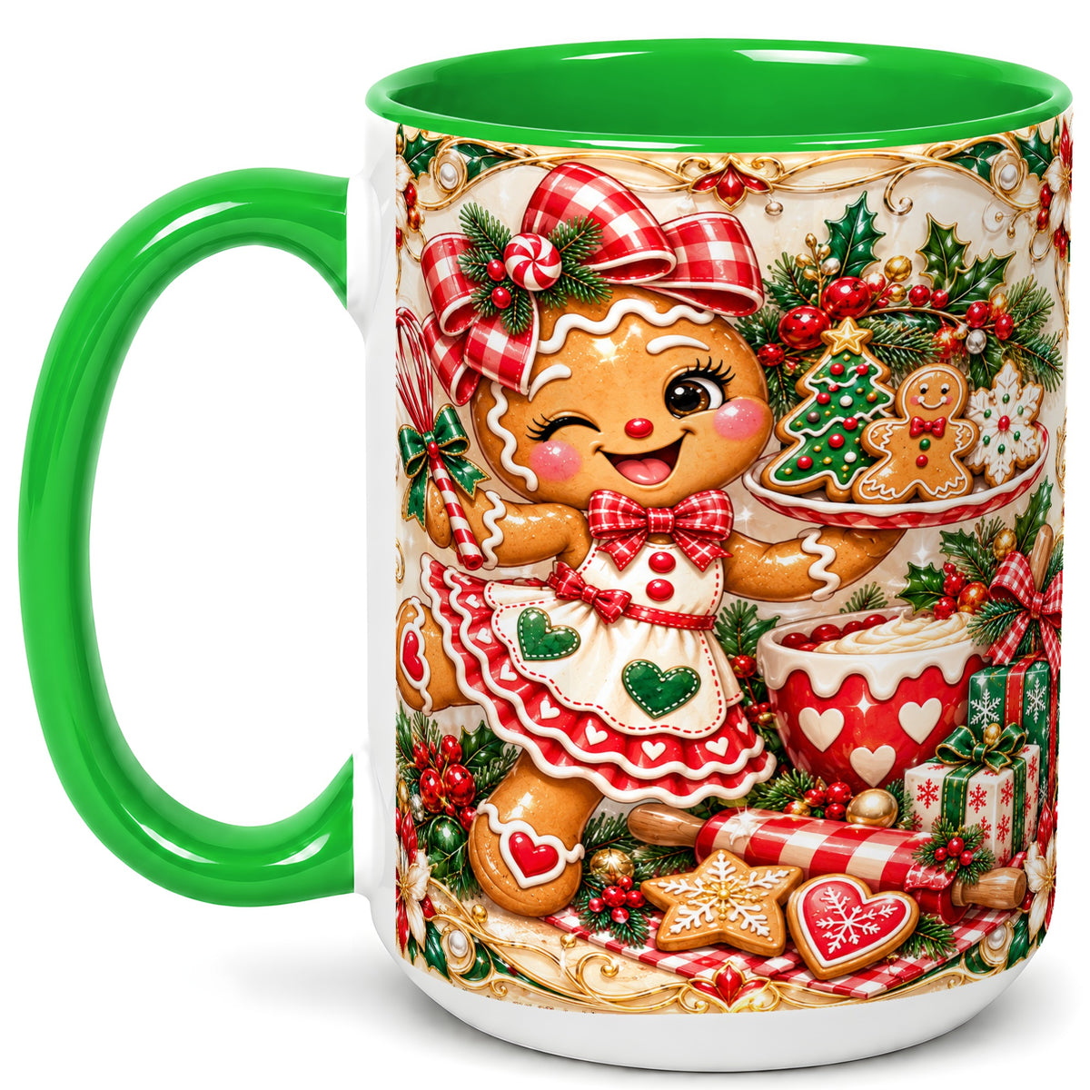 #pl[15oz|Green] Gingerbread Baker Coffee Mug, Holiday Mug, Ceramic Cup