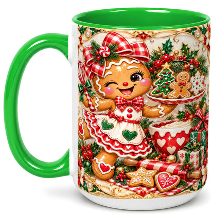 #pl[15oz|Green] Gingerbread Baker Coffee Mug, Holiday Mug, Ceramic Cup